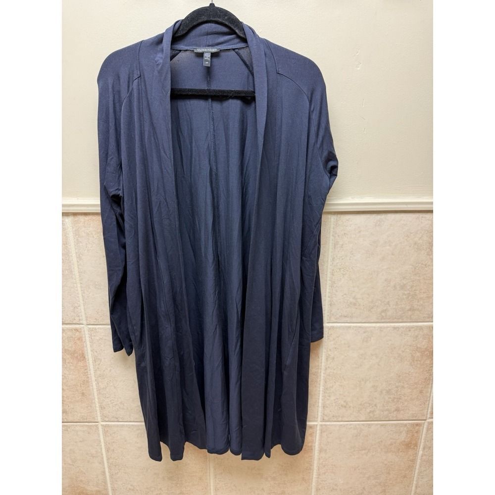 Eileen Fisher Open Front Kimono Knit Cardigan Blue TENCEL™ Pockets Size S - Picture 2 of 10